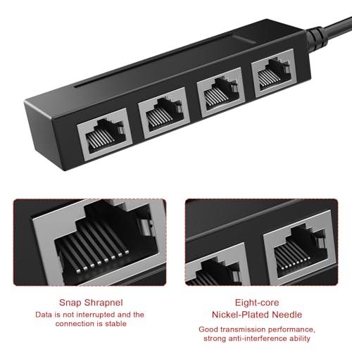 CREHAO RJ45 1 Male to 4 x Female LAN Splitter Adapter Cable Suitable Super Cat6, Ethernet Splitter Cable Suitable Super Cat5, Cat5e, Cat6, Cat7 LAN Ethernet Socket Connector Adapter ONE Internet - Image 2