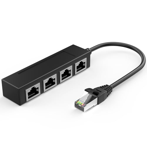 CREHAO RJ45 1 Male to 4 x Female LAN Splitter Adapter Cable Suitable Super Cat6, Ethernet Splitter Cable Suitable Super Cat5, Cat5e, Cat6, Cat7 LAN Ethernet Socket Connector Adapter ONE Internet - Image 1