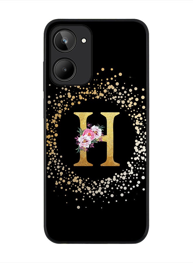 Stylizedd Cover for Realme 10 4G Case , Rugged Black Slim fit Thin Protective Phone Cases -  Custom Monogram Initial Letter Floral Pattern Alphabet - H (Black) - Image 1