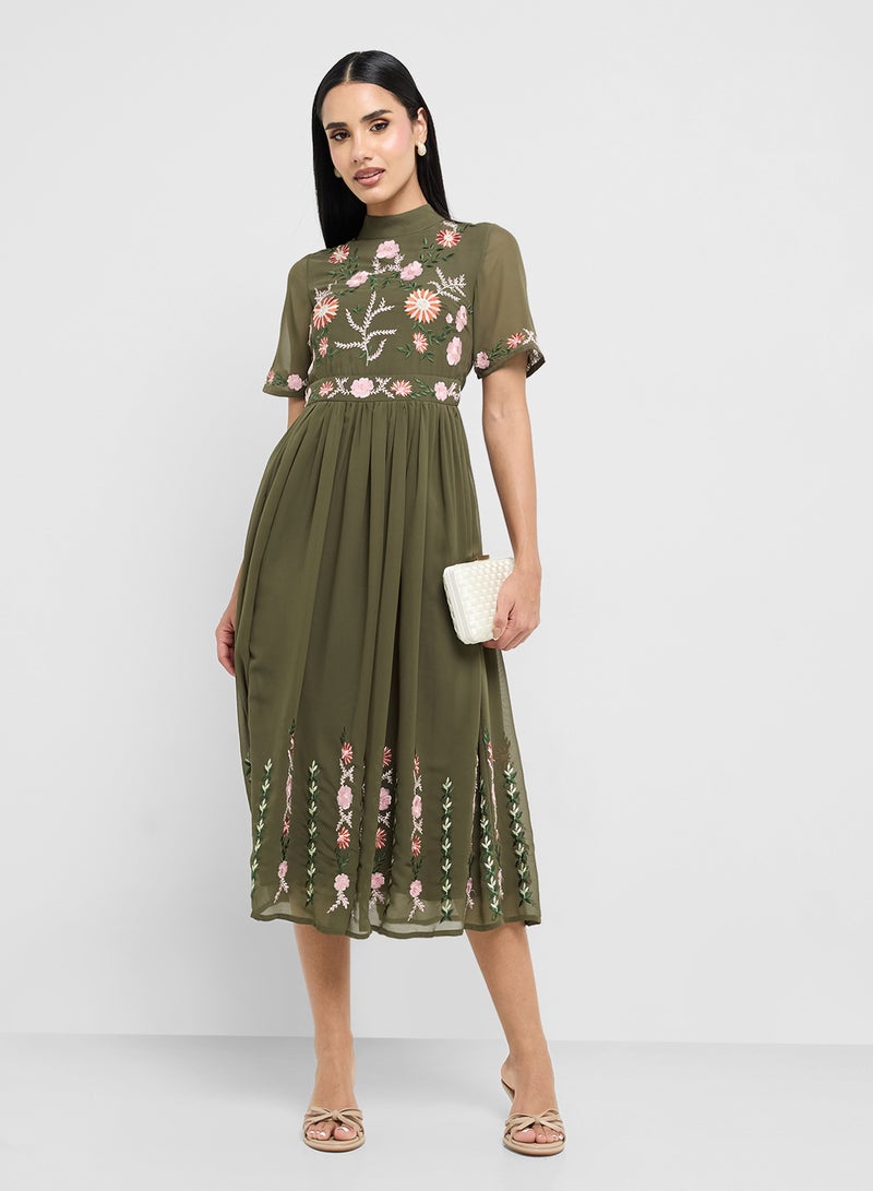 Frock and Frill Embroidered Midi Dress  - Image 1