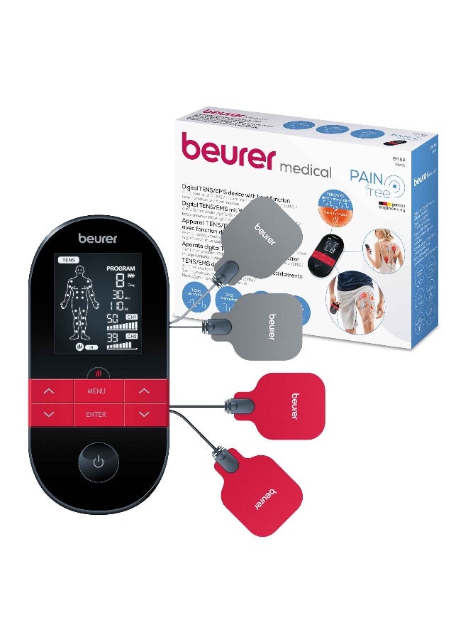 Beurer EM59 Digital TENS/EMS Device with Heat, 4-in-1 stimulation device for pain therapy, muscle stimulation, massage and heat therapy, 4 electrodes, 70 programmes, 50 intensity levels 