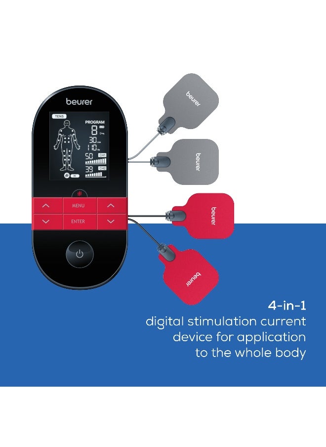 Beurer EM59 Digital TENS/EMS Device with Heat, 4-in-1 stimulation device for pain therapy, muscle stimulation, massage and heat therapy, 4 electrodes, 70 programmes, 50 intensity levels  - Image 3