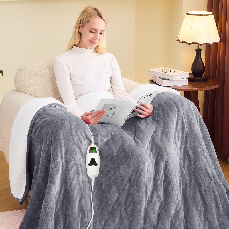 greenoak Heated Blanket Electric Full 72"X84", Heating Blanket with 10 Heat Levels 1/2/4/6/8 Hours Auto-Off, Fleece Soft Christmas Blanket,Gifts for Grandma Seniors Mom,Misty Grey - Image 1
