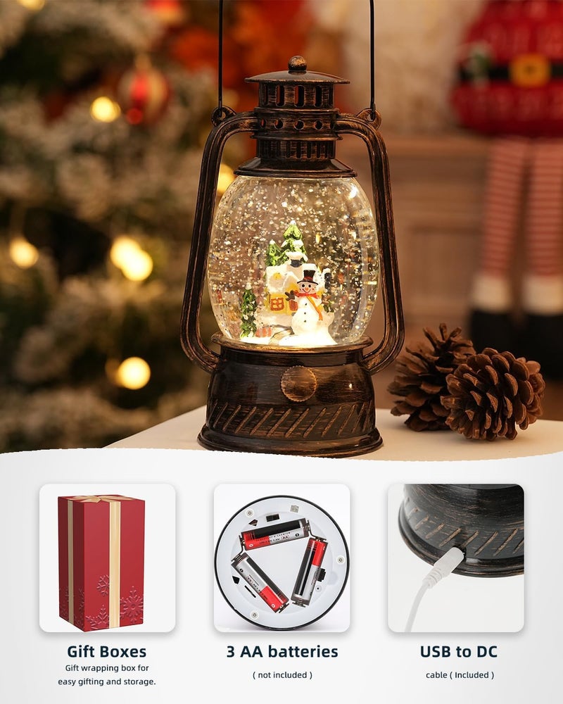 PEATOP Christmas Decorations Snowman Snow Globes Musical Light Up 6H Time Glitter Globe Village Christmas Snow Globes Snowman Decor Gifts - Image 2