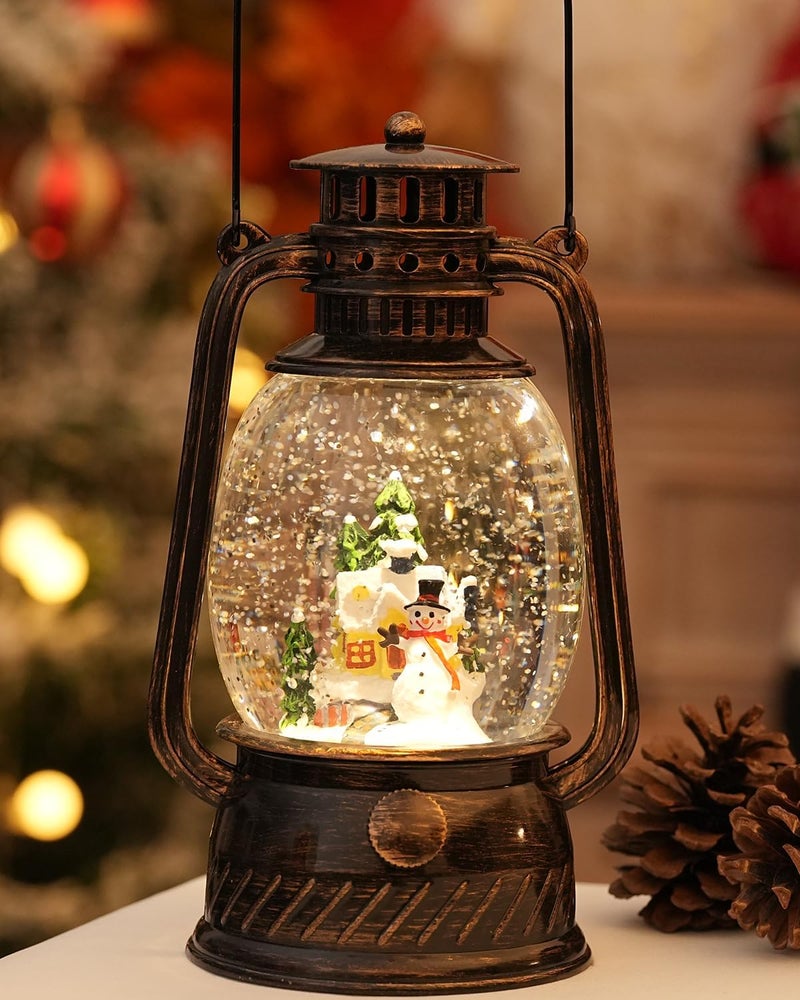 PEATOP Christmas Decorations Snowman Snow Globes Musical Light Up 6H Time Glitter Globe Village Christmas Snow Globes Snowman Decor Gifts - Image 1