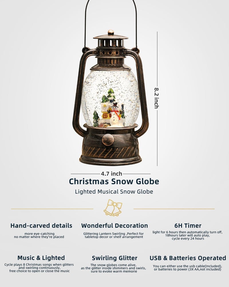 PEATOP Christmas Decorations Snowman Snow Globes Musical Light Up 6H Time Glitter Globe Village Christmas Snow Globes Snowman Decor Gifts - Image 4
