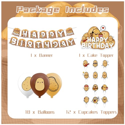LHDUOFA Potato Party Supplies Cartoon Birthday Decorations Including Happy Banner Cake Topper Cupcake Toppers Balloons for Baby Shower - Image 5