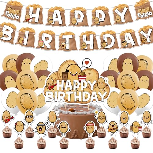 LHDUOFA Potato Party Supplies Cartoon Birthday Decorations Including Happy Banner Cake Topper Cupcake Toppers Balloons for Baby Shower - Image 1