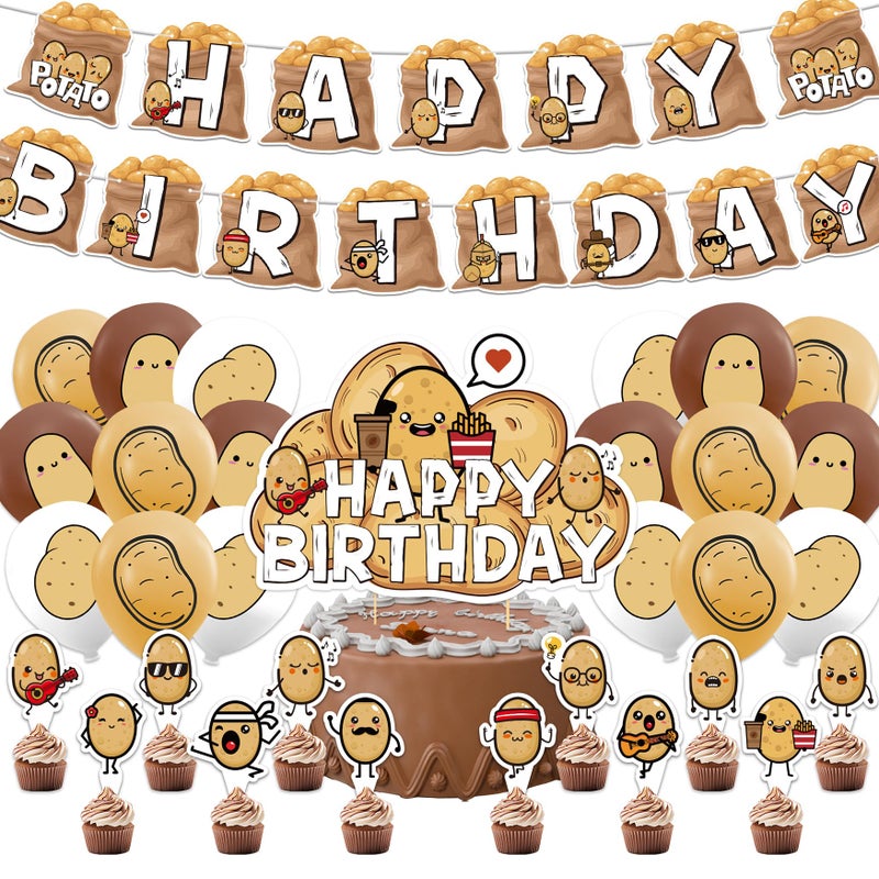 LHDUOFA Potato Party Supplies Cartoon Birthday Decorations Including Happy Banner Cake Topper Cupcake Toppers Balloons for Baby Shower - Image 3