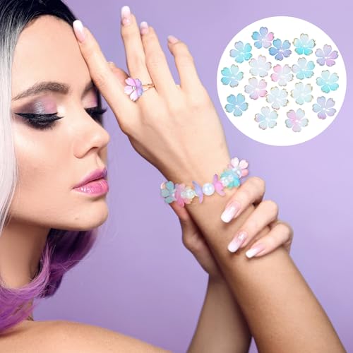 CustomyLife 100pcs Cherry Blossom Beads, 5-Petal Gradient Acrylic Flower Beads, Mini Spacer Hair Accessories Halloween Christmas for Bracelets Earring Jewelry Making- Blue & Purple2 - Image 4