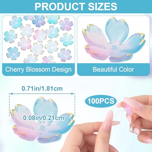 CustomyLife 100pcs Cherry Blossom Beads, 5-Petal Gradient Acrylic Flower Beads, Mini Spacer Hair Accessories Halloween Christmas for Bracelets Earring Jewelry Making- Blue & Purple2 - Image 2
