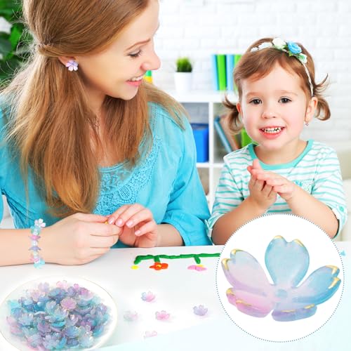 CustomyLife 100pcs Cherry Blossom Beads, 5-Petal Gradient Acrylic Flower Beads, Mini Spacer Hair Accessories Halloween Christmas for Bracelets Earring Jewelry Making- Blue & Purple2 - Image 5