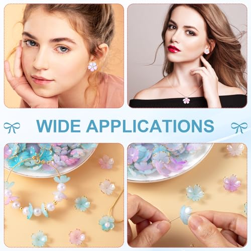 CustomyLife 100pcs Cherry Blossom Beads, 5-Petal Gradient Acrylic Flower Beads, Mini Spacer Hair Accessories Halloween Christmas for Bracelets Earring Jewelry Making- Blue & Purple2 - Image 3