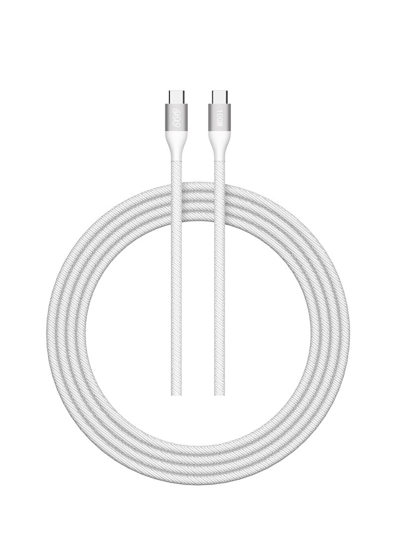 QCY Type-C to Type-C 100W Charging Cable 1m - White - DC22- – Fast Charging Cable with High-Speed Data Transfer, Precision Braided Design & Sturdy Metal Plug White - Image 1