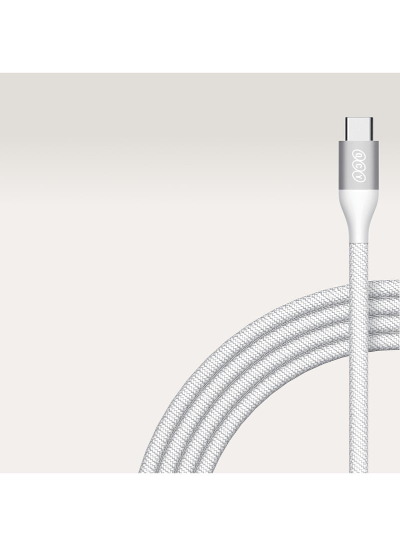 QCY Type-C to Type-C 100W Charging Cable 1m - White - DC22- – Fast Charging Cable with High-Speed Data Transfer, Precision Braided Design & Sturdy Metal Plug White - Image 3
