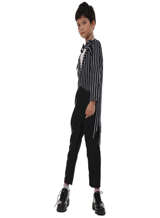 CAFELE Jack Skellington Costume Kids Boys The Skeleton Skellington Jumpsuit and Mask Outfits Halloween Cosplay Props (S) - Image 4