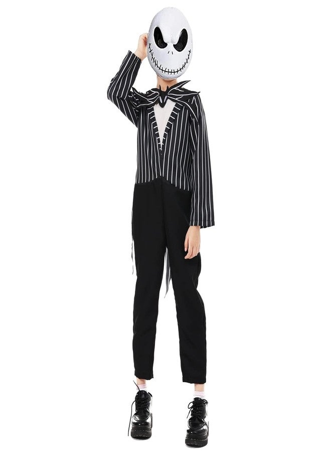 CAFELE Jack Skellington Costume Kids Boys The Skeleton Skellington Jumpsuit and Mask Outfits Halloween Cosplay Props (S) - Image 2
