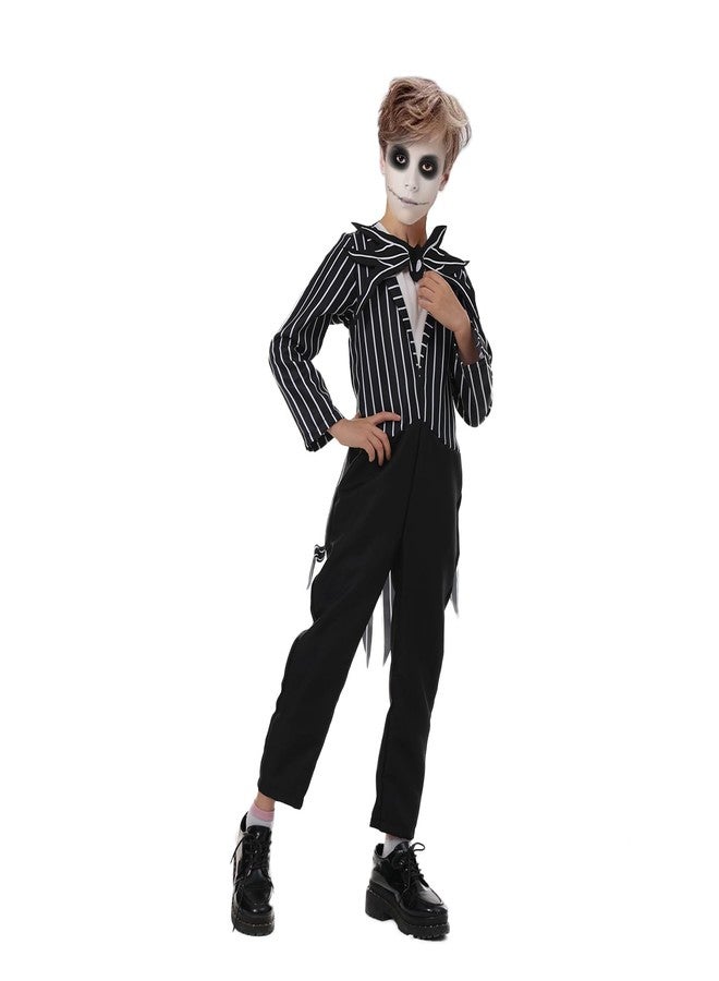 CAFELE Jack Skellington Costume Kids Boys The Skeleton Skellington Jumpsuit and Mask Outfits Halloween Cosplay Props (S) - Image 3