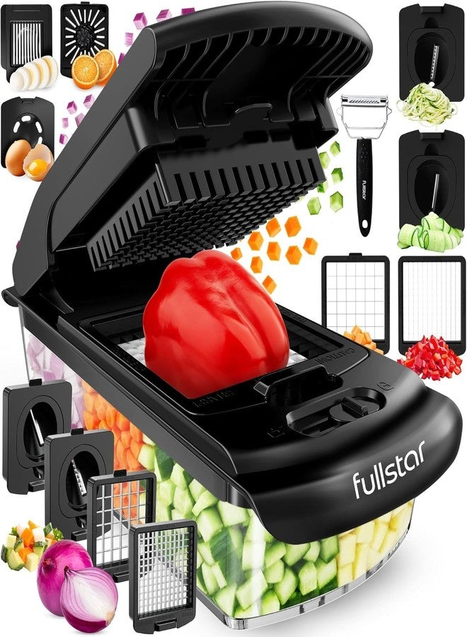 Fullstar Vegetable Chopper and Spiralizer - Food Chopper with Container, Fruit Slicer, Kitchen Gadgets & Accessories, Home Essentials (9 in 1, Black) - Image 1