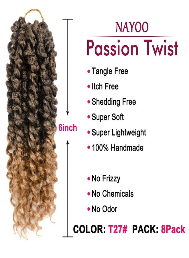 NAYOO Passion Twist Hair - 8 Packs 6 Inch Passion Twist Crochet Hair For Black Women, Crochet Pretwisted Curly Hair Passion Twists Synthetic Braiding Hair Extensions(6 Inch 8 Packs, T27) - Image 2