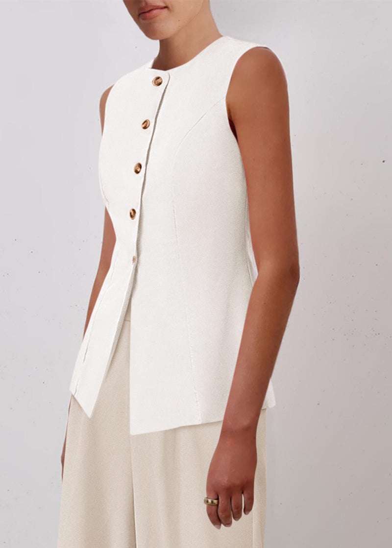 KIRUNDO Blazer Vest for Women Trendy 2025 Dressy Business Casual Summer Button Down Sleeveless Work Suit Waistcoat Tops(White, Medium) - Image 5