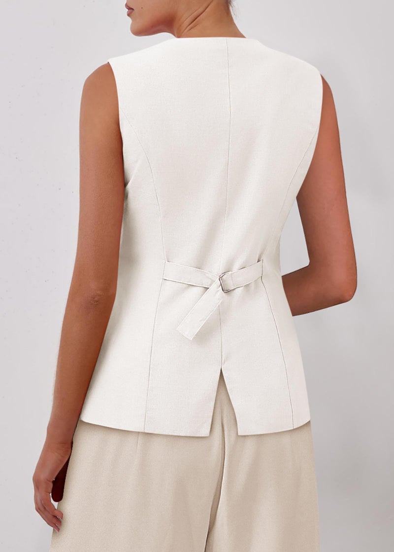 KIRUNDO Blazer Vest for Women Trendy 2025 Dressy Business Casual Summer Button Down Sleeveless Work Suit Waistcoat Tops(White, Medium) - Image 2