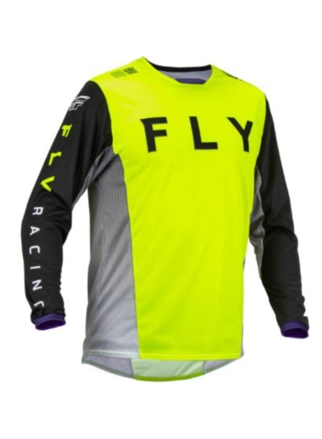 Fly Racing Neon Yellow-Grey-Black Long-Sleeve Motocross Jersey with Brand Logo and Accents-XL