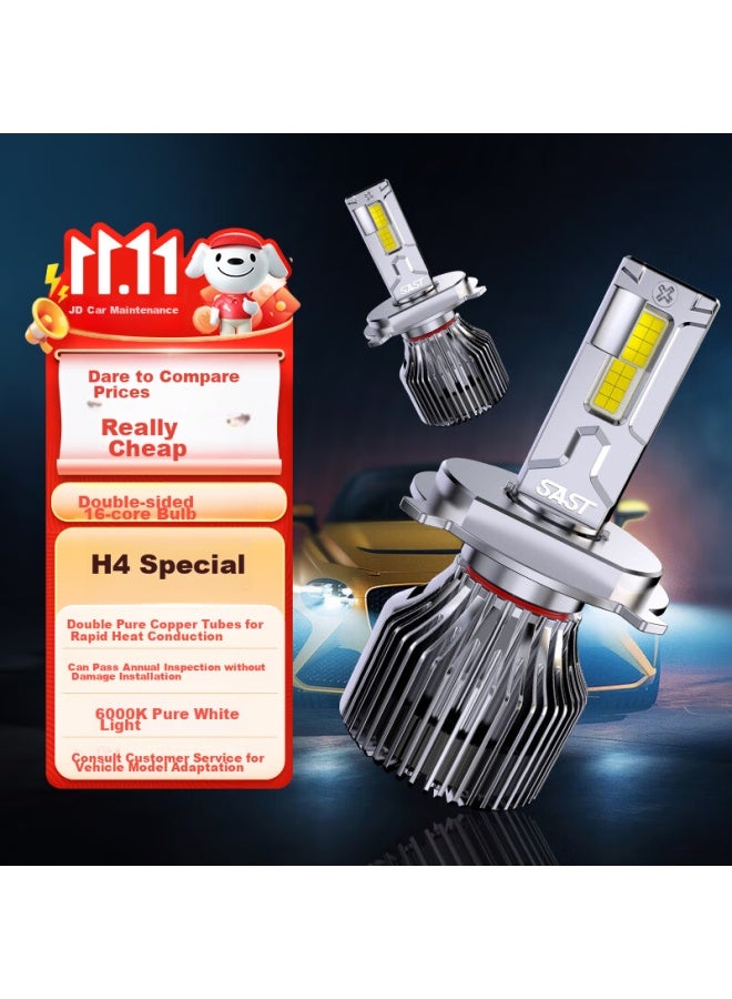 SAST Sast Car Led Headlight Bulb Modification, Laser Car Light, Ultra-bright, High And Low Beam Integrated Light, H4 [2-pack] - Image 1