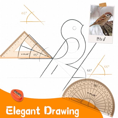 YPLUS Geometry Set for Students, Math Protractor Compass, Box of Protactors Kit for Class Supplies and School Kids Toddler - 11 Pcs - Image 3