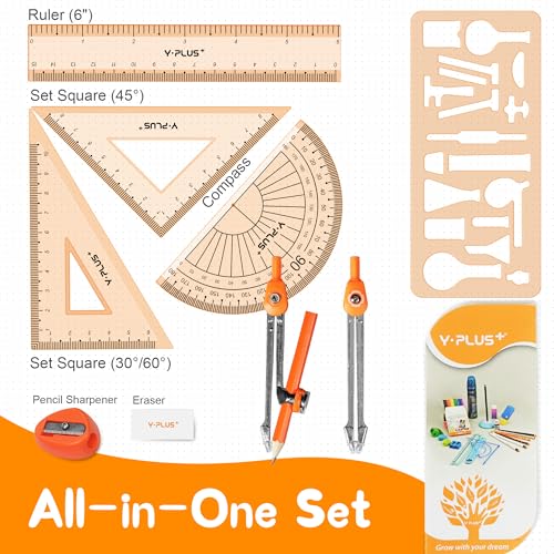 YPLUS Geometry Set for Students, Math Protractor Compass, Box of Protactors Kit for Class Supplies and School Kids Toddler - 11 Pcs - Image 4