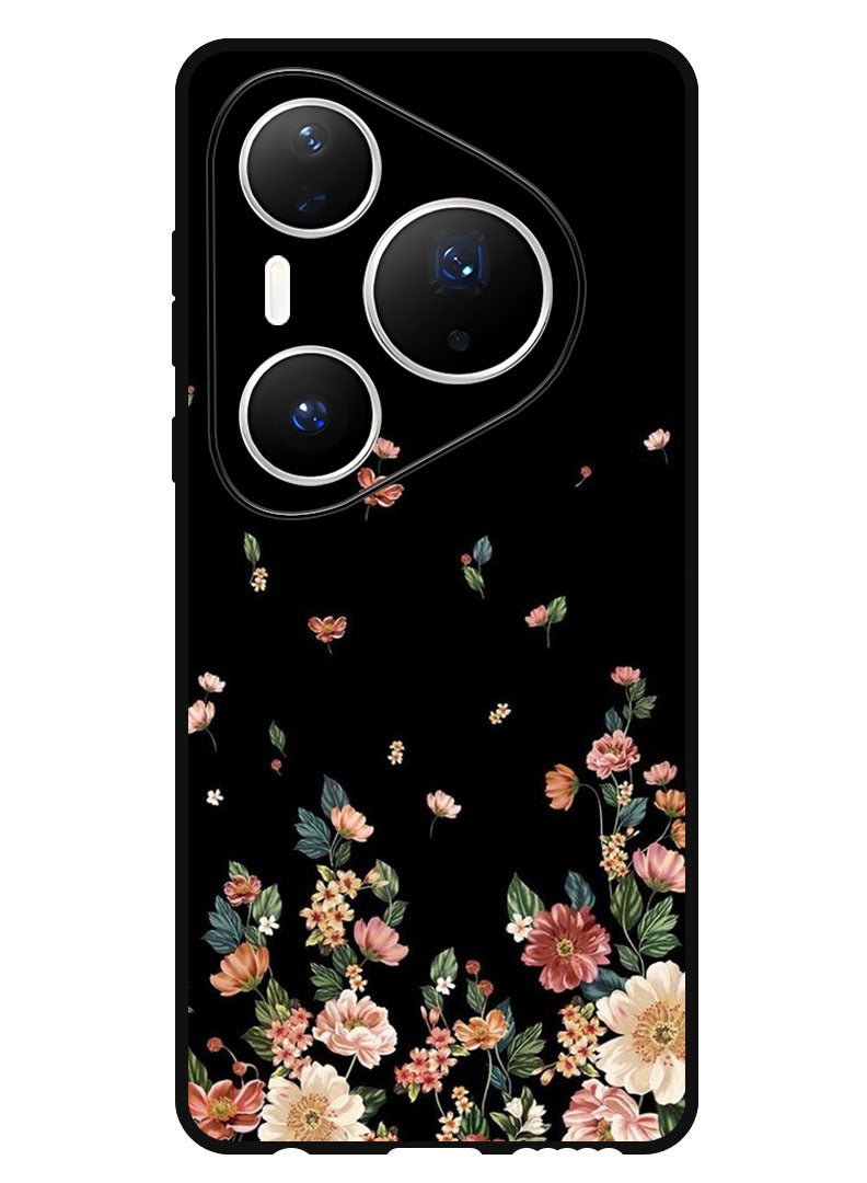 Theodor Case Compatible with Huawei Pura 80 Pro Plus 6.8 Inch Protection Shockproof Bumper Cover Flowers in Black Background - Image 1