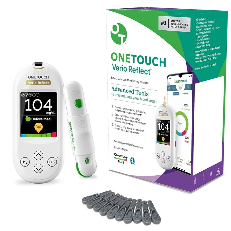 OneTouch Verio Reflect Blood Glucose Meter | Blood Glucose Monitoring System Includes Blood Sugar Meter, Lancing Device and 10 Sterile Lancets - Image 1