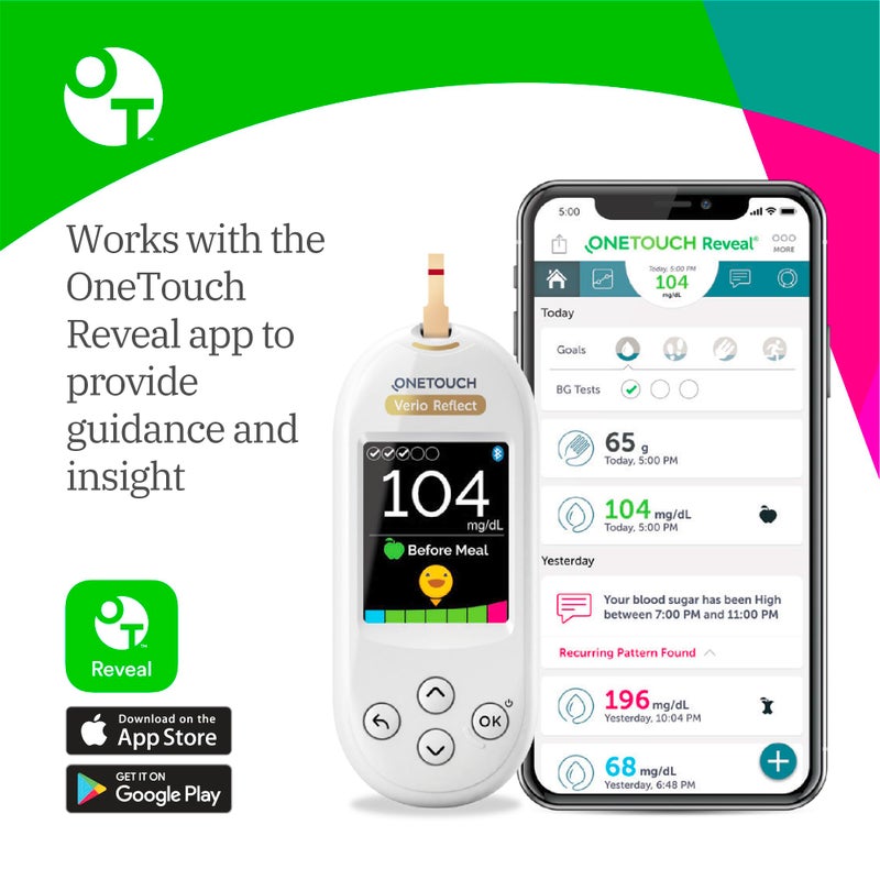 OneTouch Verio Reflect Blood Glucose Meter | Blood Glucose Monitoring System Includes Blood Sugar Meter, Lancing Device and 10 Sterile Lancets - Image 5