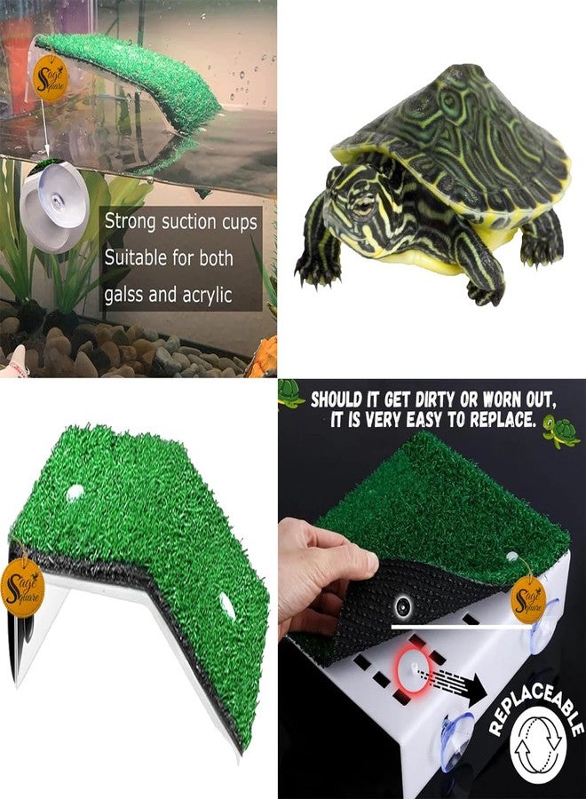 Sage Square Turtle Platform Grass, Natural Basking Area, Easy-to-Clean, Reptile Habitat Enrichment, basking Platform + Aquarium Hose Holder, Changing Water, Twisting, Aquarium Tool, Plastic, Durable - Image 3
