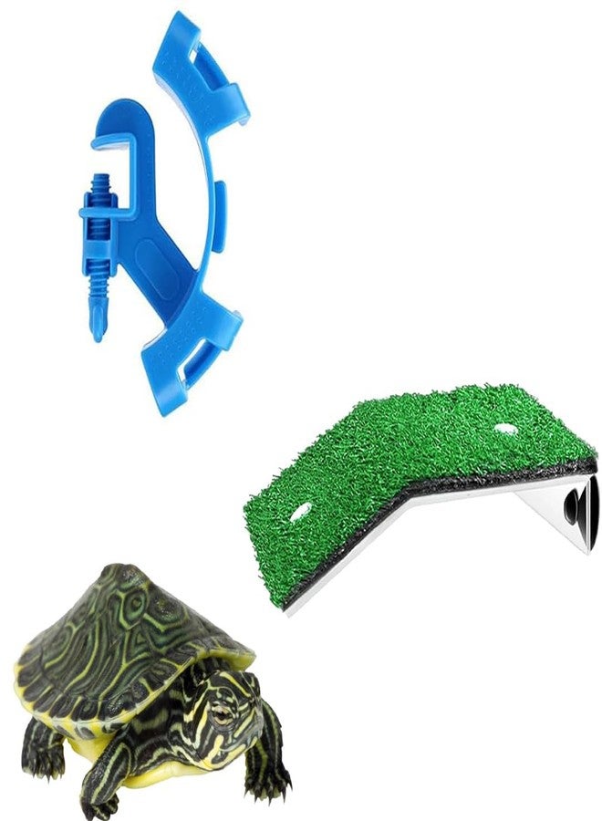 Sage Square Turtle Platform Grass, Natural Basking Area, Easy-to-Clean, Reptile Habitat Enrichment, basking Platform + Aquarium Hose Holder, Changing Water, Twisting, Aquarium Tool, Plastic, Durable - Image 1