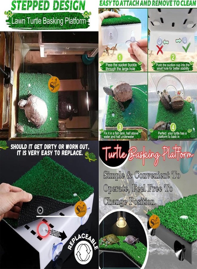 Sage Square Turtle Platform Grass, Natural Basking Area, Easy-to-Clean, Reptile Habitat Enrichment, basking Platform + Aquarium Hose Holder, Changing Water, Twisting, Aquarium Tool, Plastic, Durable - Image 4