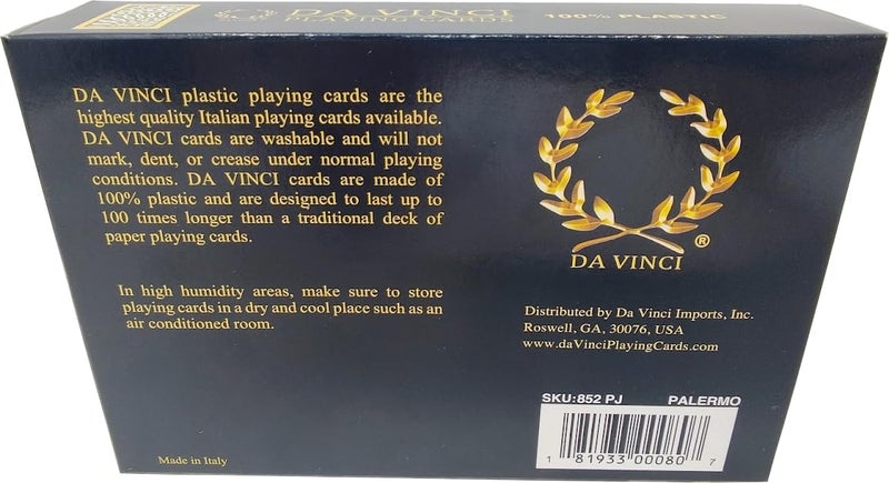 DA VINCI Palermo, Italian 100% Plastic Playing Cards, 2 Deck Set with Hard Shell Case and 2 Cut Cards (Poker Size Jumbo Index) - Image 2