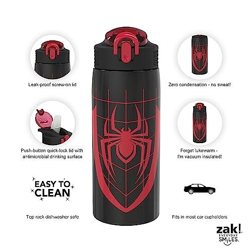 Zak Designs Marvel Spider-Man Water Bottle for Travel and At Home, 19 oz Vacuum Insulated Stainless Steel with Locking Spout Cover, Built-In Carrying Loop, Leak-Proof Design (Miles Morales) - Image 4