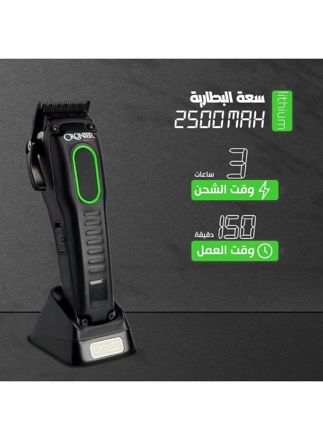 Cronier CR-1290 Hair Clipper  Beard Trimmer – 7000 RPM Motor Adjustable Lengths LED Display DLC Blade - Image 3