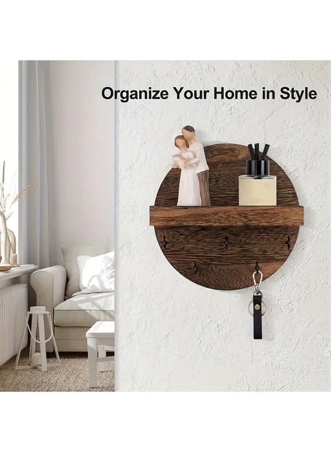 Burnt Color Wooden Wall Key Holder with 5 Hooks Organizer for Entryway Decor - Image 5