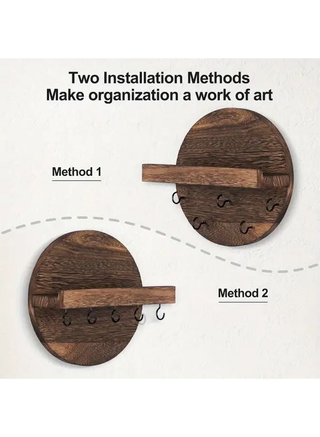 Burnt Color Wooden Wall Key Holder with 5 Hooks Organizer for Entryway Decor - Image 3