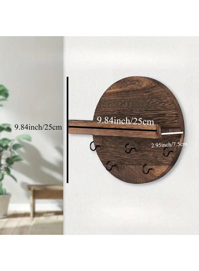 Burnt Color Wooden Wall Key Holder with 5 Hooks Organizer for Entryway Decor - Image 4