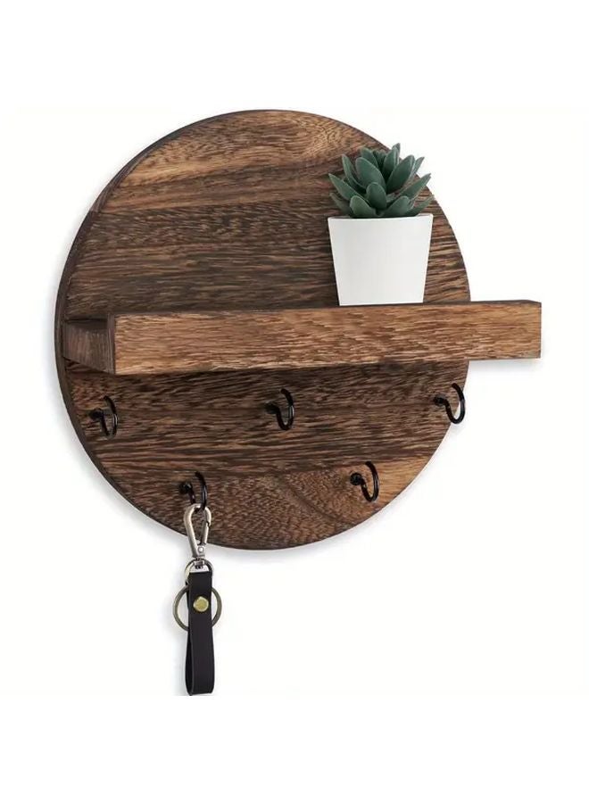 Burnt Color Wooden Wall Key Holder with 5 Hooks Organizer for Entryway Decor - Image 2