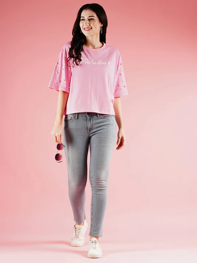 globus Globus Women Typography Printed Drop-Shoulder Sleeves Boxy T-Shirt