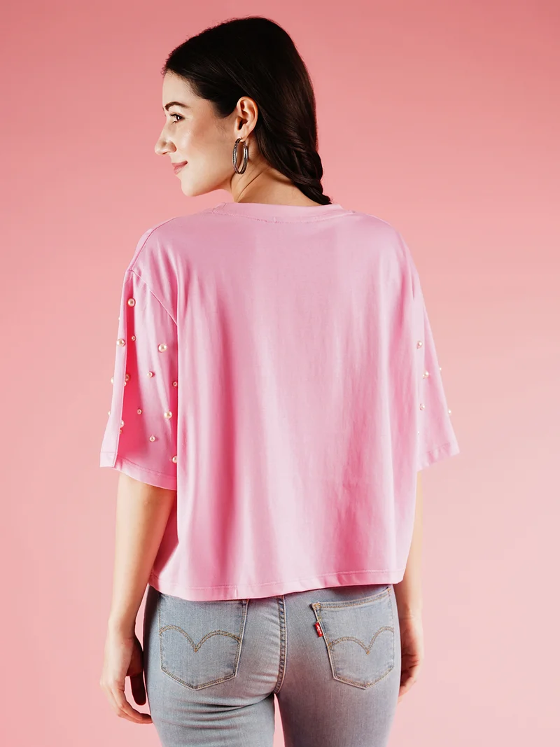 globus Globus Women Typography Printed Drop-Shoulder Sleeves Boxy T-Shirt