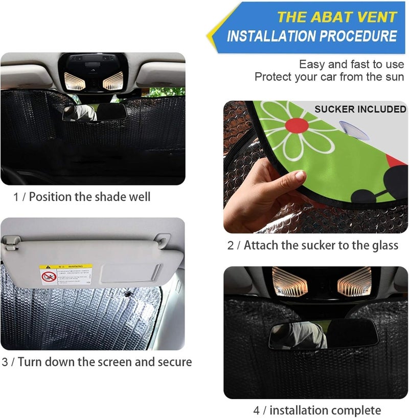 Oarencol Ladybugs Scarab Flower Green Car Windshield Sun Shade Foldable UV Ray Sun Visor Protector Sunshade to Keep Your Vehicle Cool (55" x 27.6") - Image 4