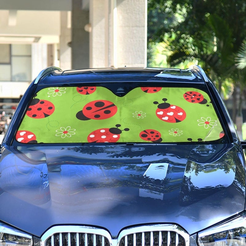 Oarencol Ladybugs Scarab Flower Green Car Windshield Sun Shade Foldable UV Ray Sun Visor Protector Sunshade to Keep Your Vehicle Cool (55" x 27.6") - Image 2