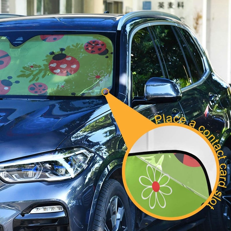 Oarencol Ladybugs Scarab Flower Green Car Windshield Sun Shade Foldable UV Ray Sun Visor Protector Sunshade to Keep Your Vehicle Cool (55" x 27.6") - Image 3