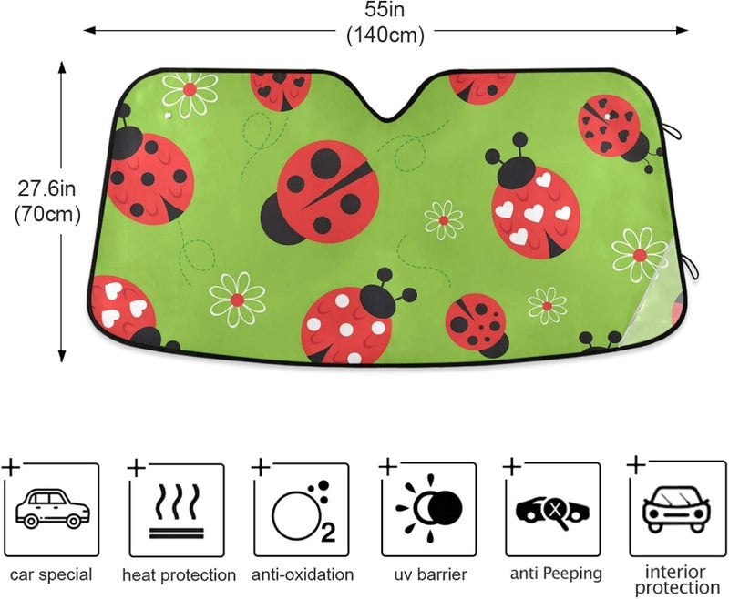 Oarencol Ladybugs Scarab Flower Green Car Windshield Sun Shade Foldable UV Ray Sun Visor Protector Sunshade to Keep Your Vehicle Cool (55" x 27.6") - Image 5