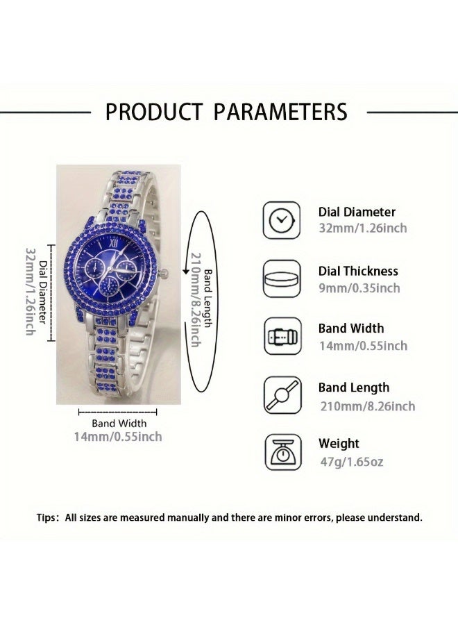 QUARTZ 5pcs Rhinestone Watch Set Shiny Quartz Crystal Wrist Watch Luxury Diamond Shining Bling Watches with Stainless Steel Bracelet Gift for Women Girls Birthday - Image 4